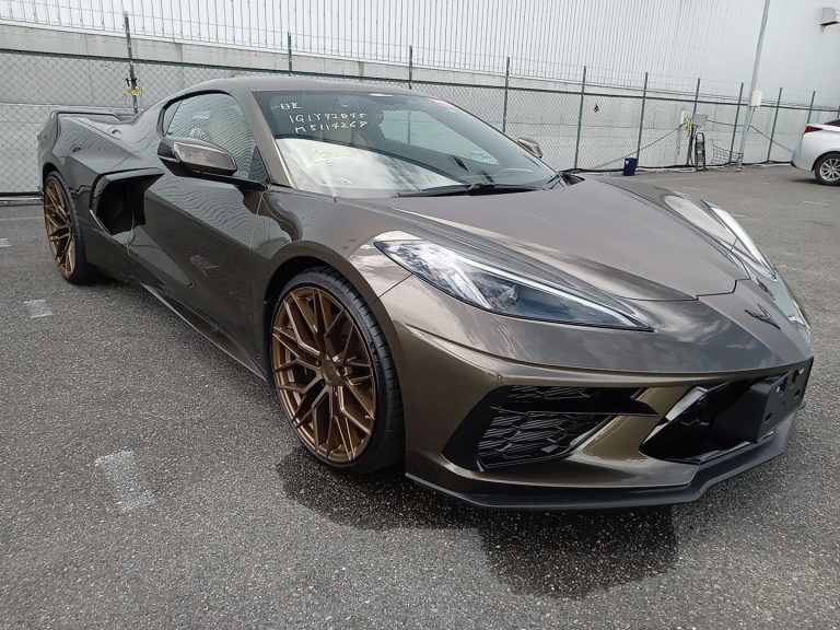 Bronze Chevrolet Corvette C8 in a Japanese export yard